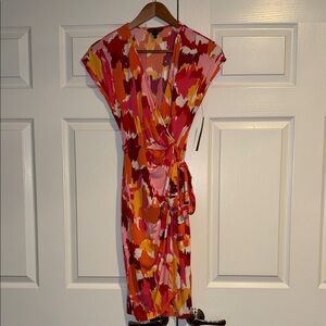 Maggy London Colorblock Wrap Dress in Pink, Orange & Red